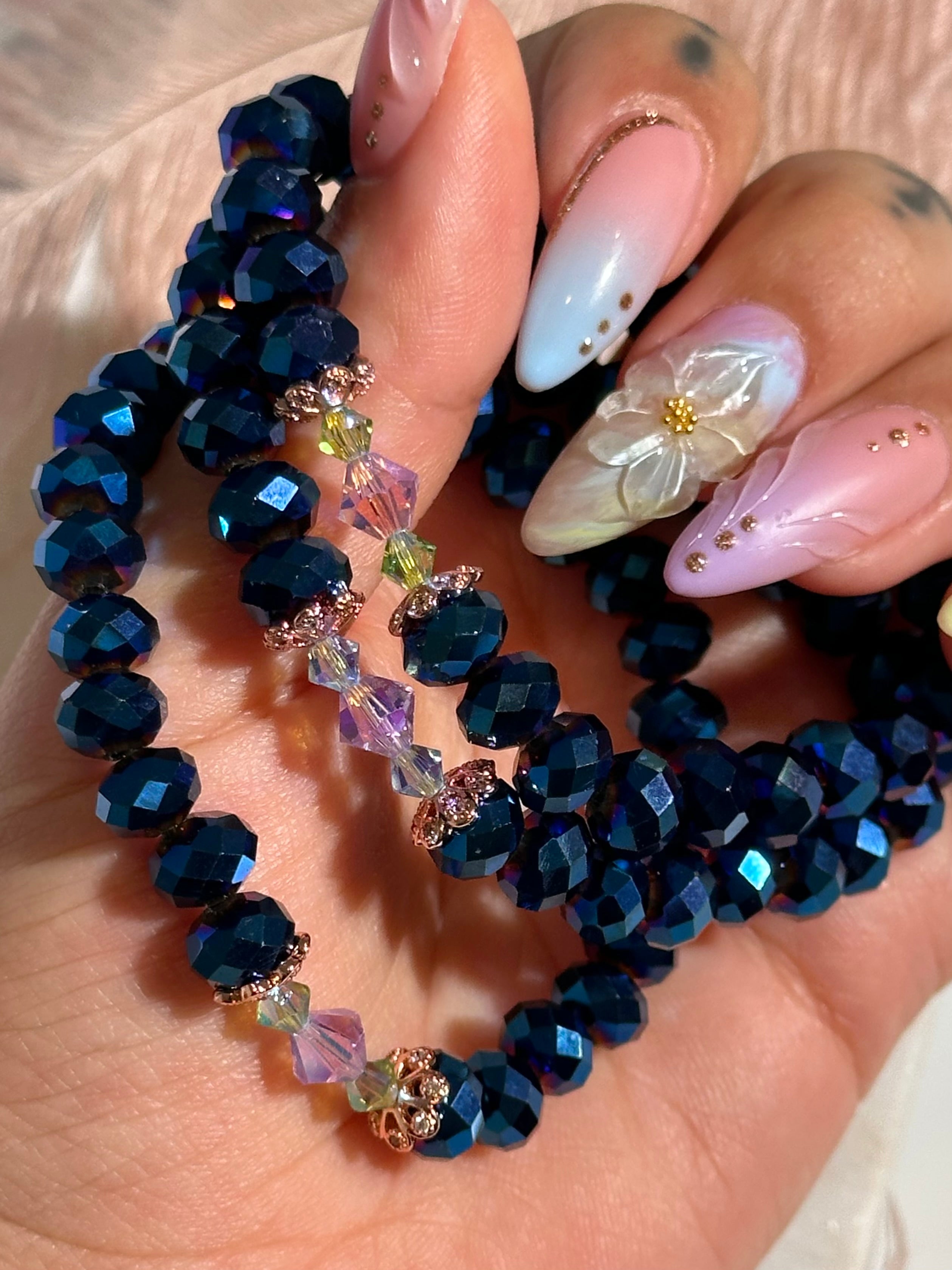 Metallic Deep Blue & Swarovski Glass Bracelet – Crystal House Miami