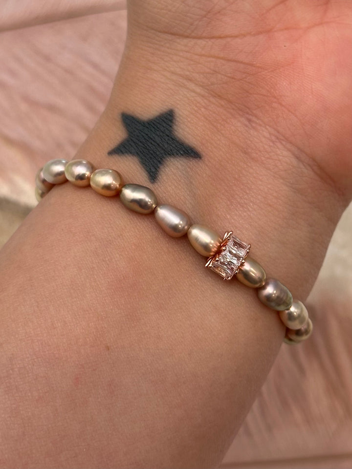 Crystal & Golden Pearl Bracelet