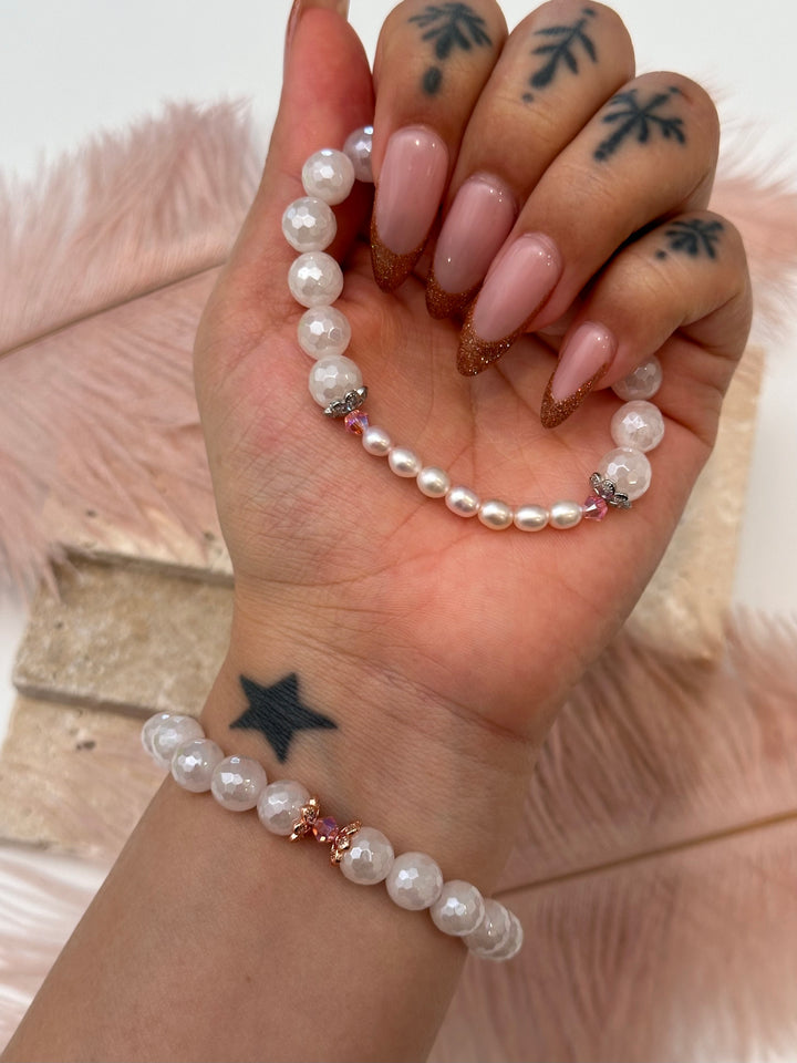 Swarovski & Pearls with Pink Plated Agate Bracelet