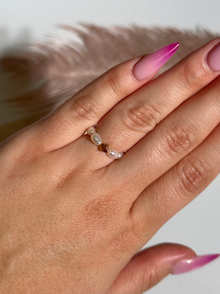 Gold Swarovski & White Pearl Ring