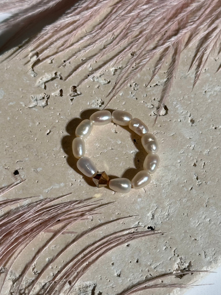 Gold Swarovski & White Pearl Ring