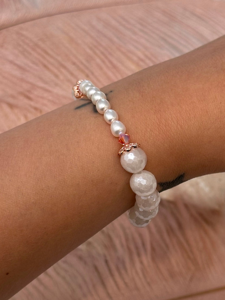 Swarovski & Pearls with Pink Plated Agate Bracelet