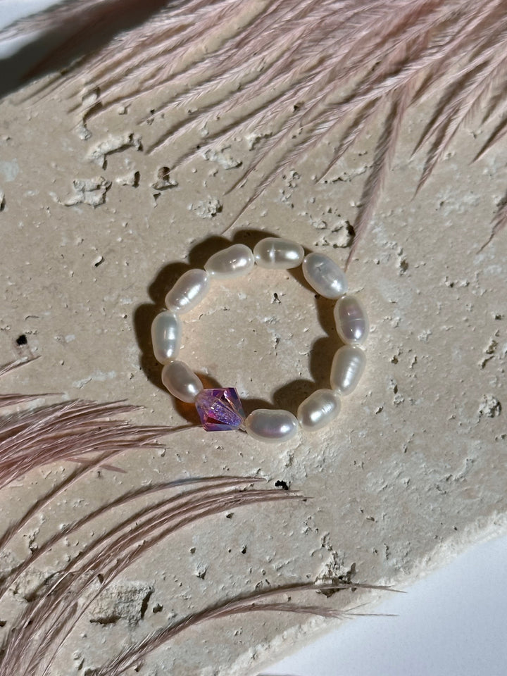 Pink Swarovski & White Pearl Ring