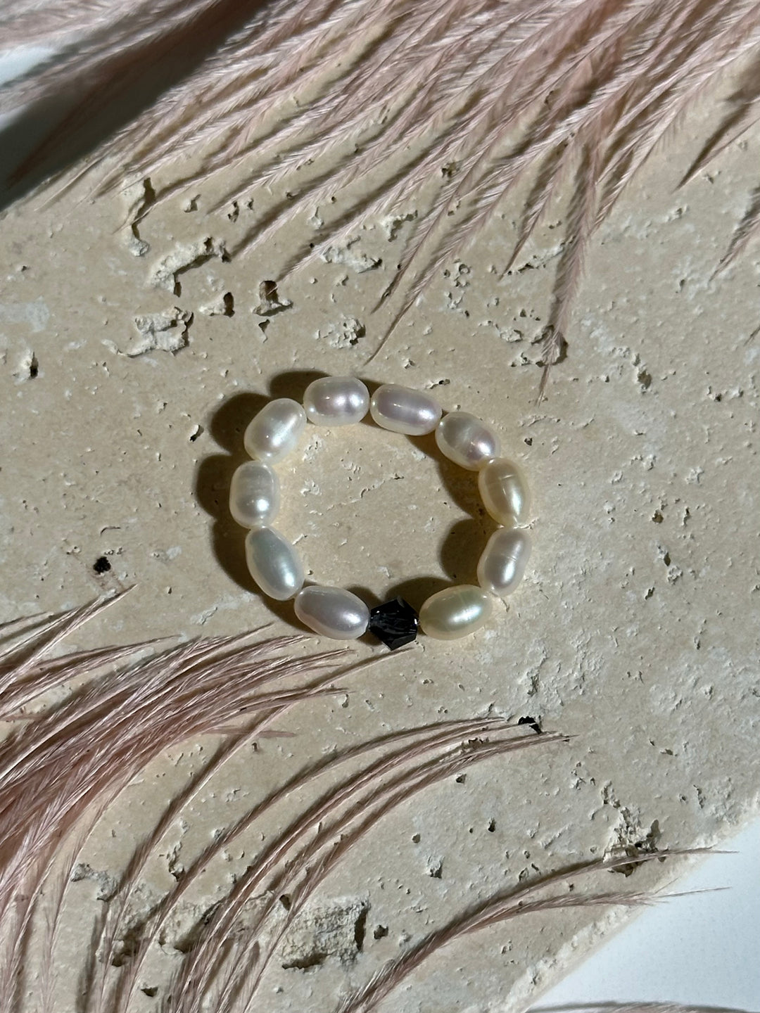 Black Swarovski & White Pearl Ring
