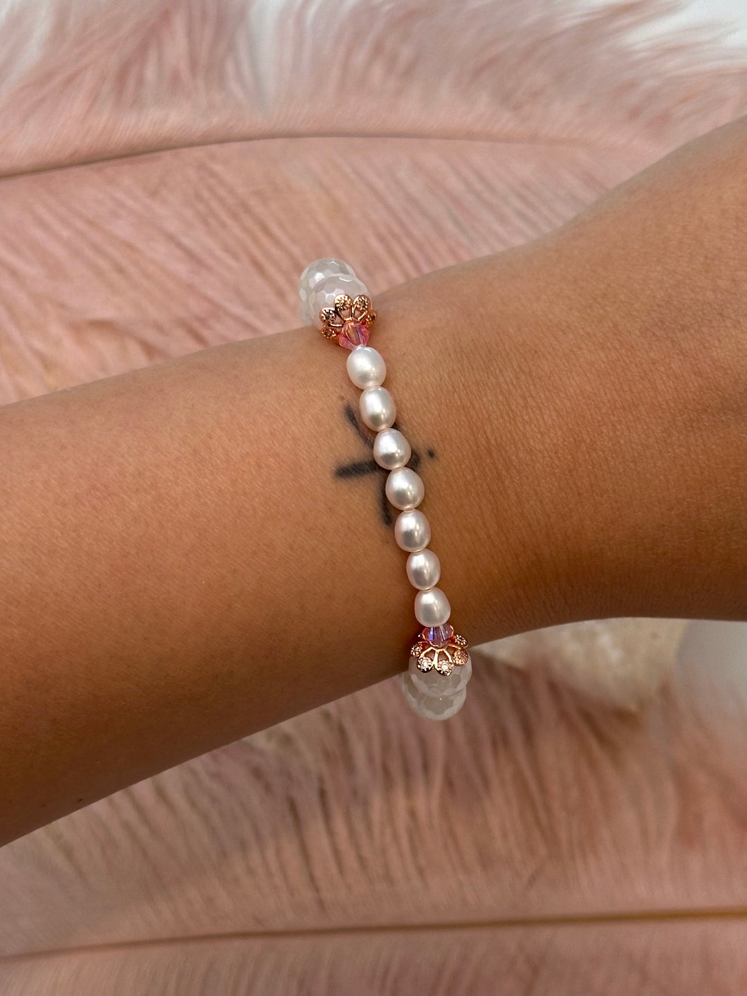 Swarovski & Pearls with Pink Plated Agate Bracelet