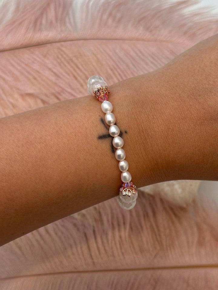 Swarovski & Pearls with Pink Plated Agate Bracelet