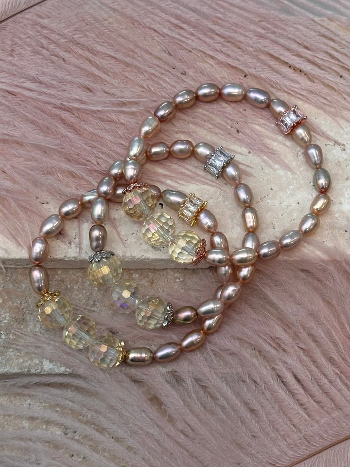 Crystal & Golden Pearl Bracelet
