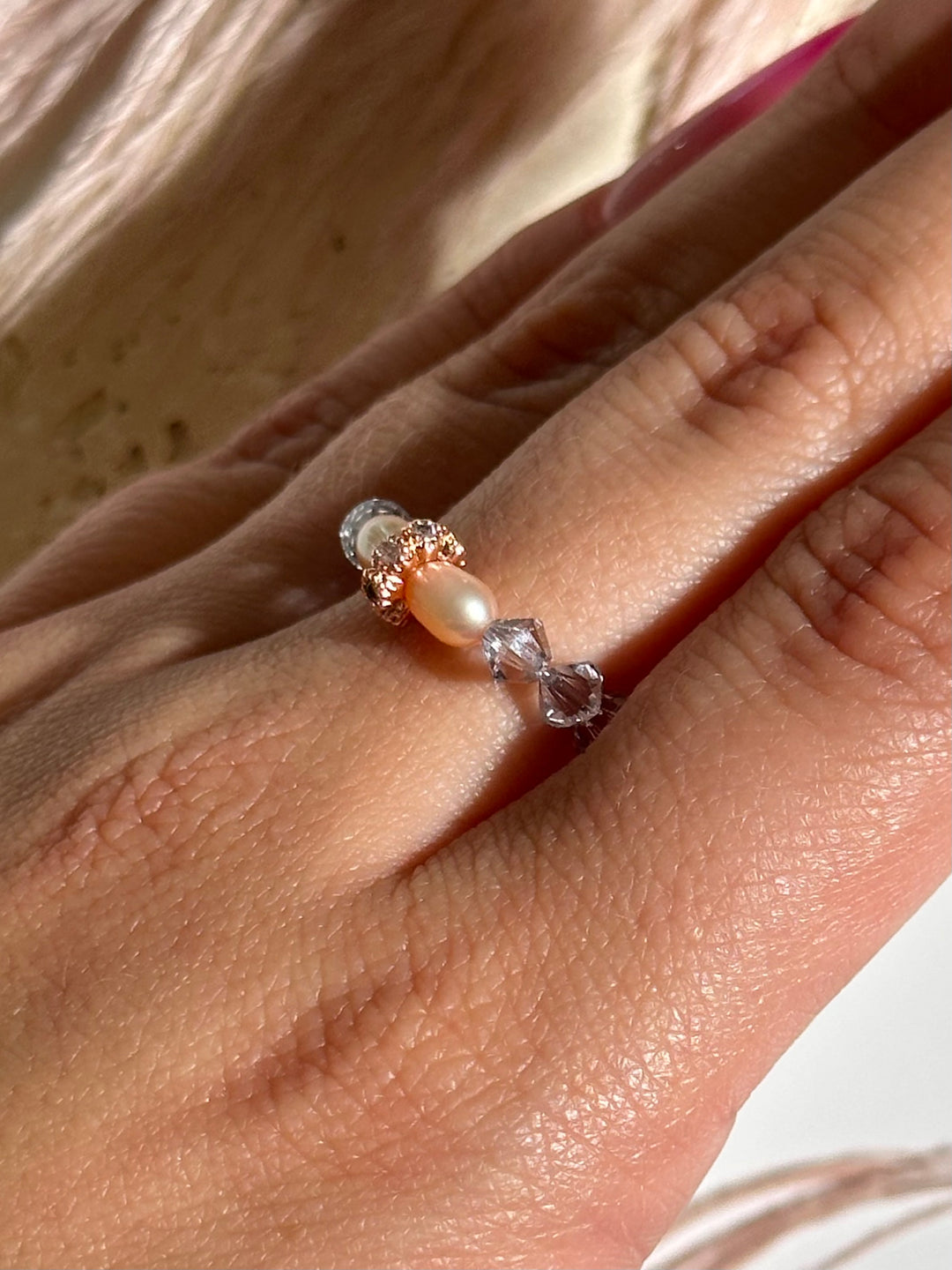 Pastel Lilac Swarovski & Peachy Pink Pearl Ring