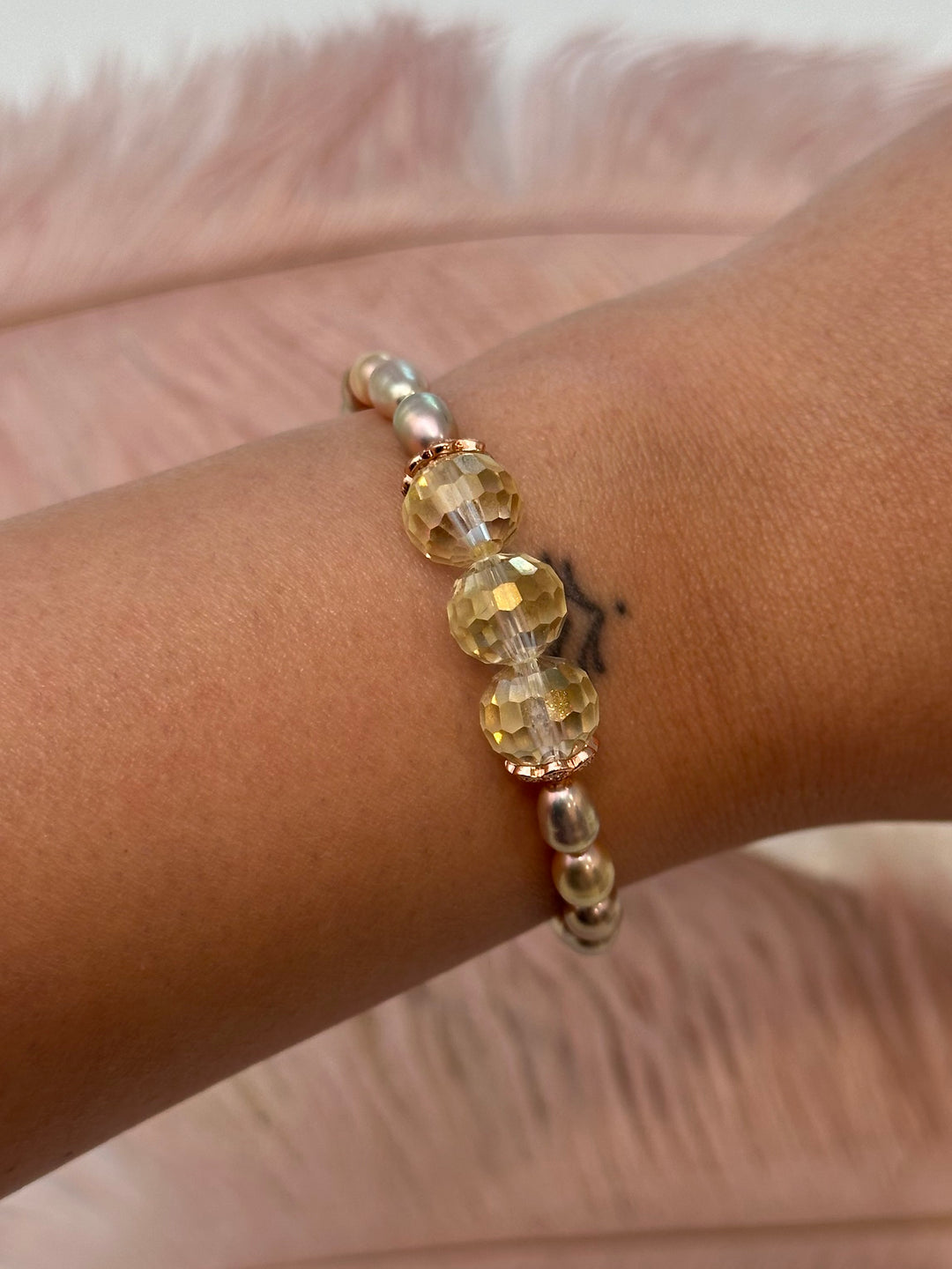 Crystal & Golden Pearl Bracelet