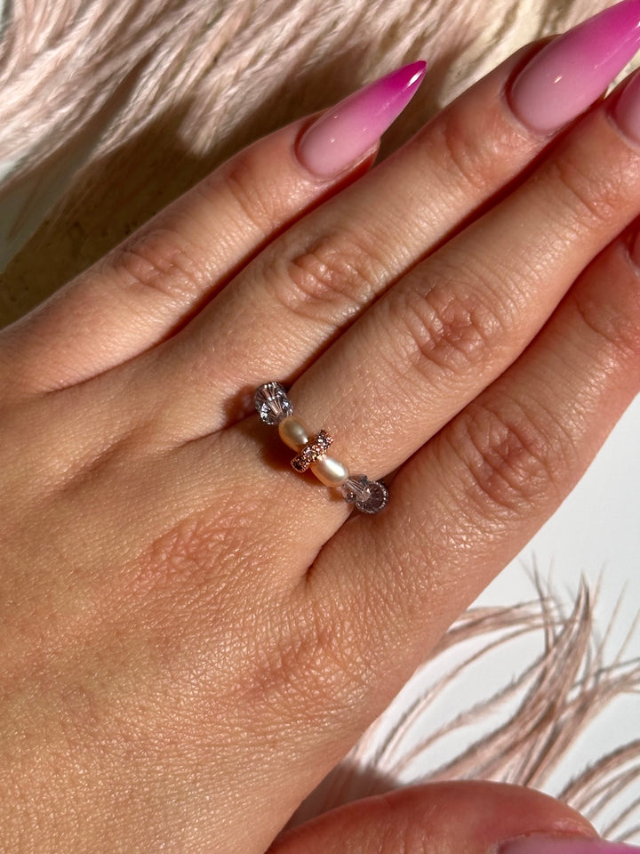 Pastel Lilac Swarovski & Peachy Pink Pearl Ring