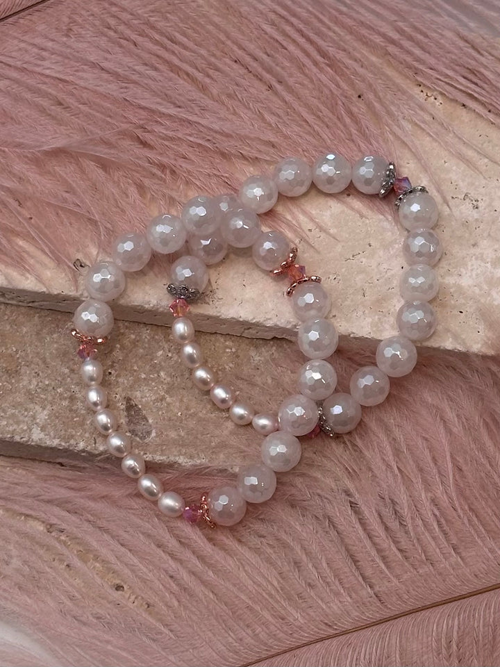 Swarovski & Pearls with Pink Plated Agate Bracelet