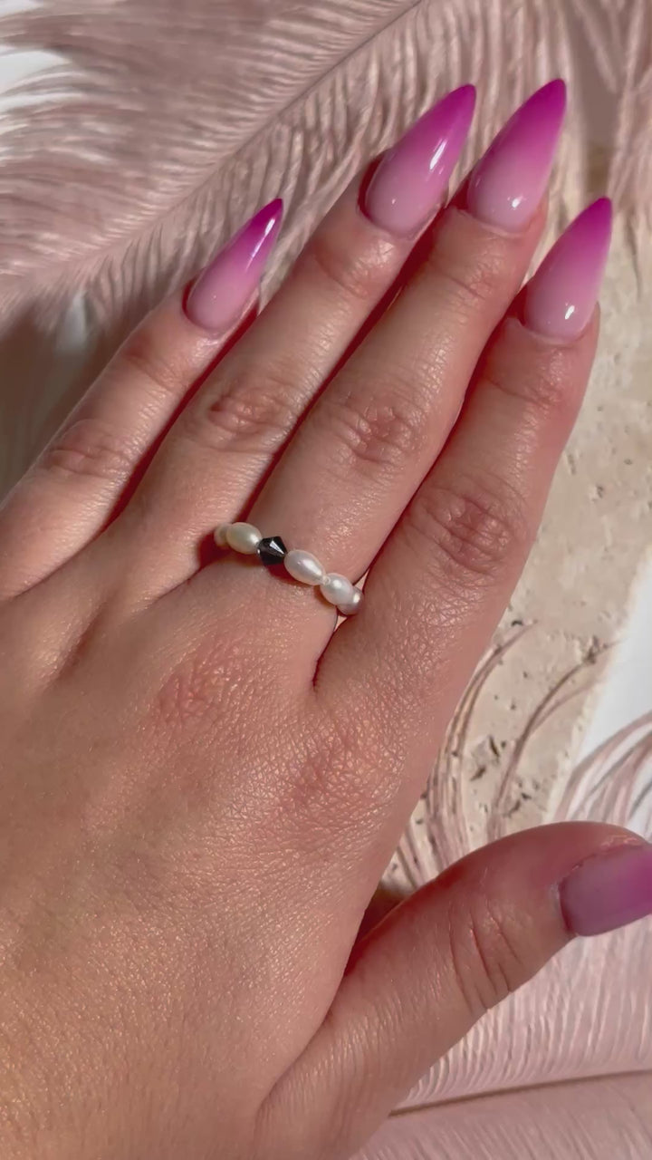 Black Swarovski & White Pearl Ring