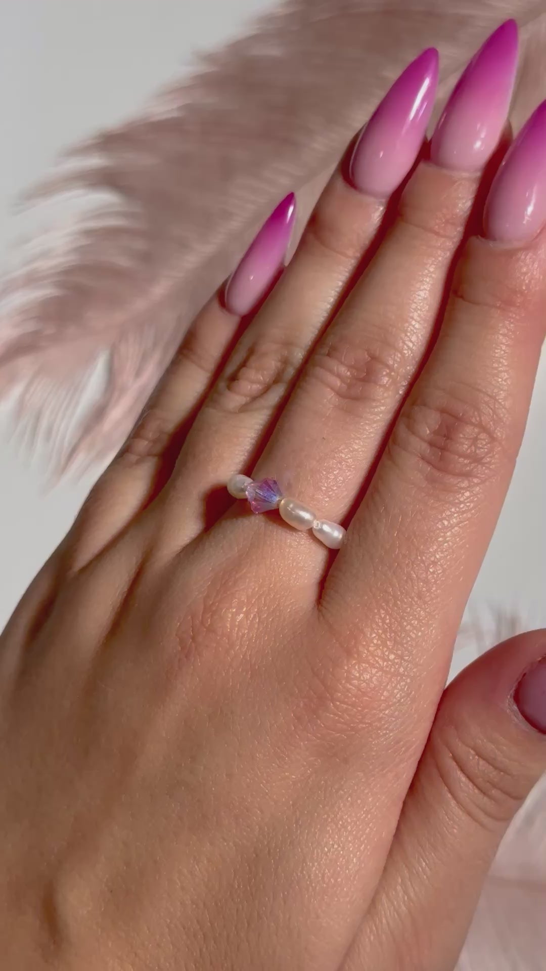 Pink Swarovski & White Pearl Ring