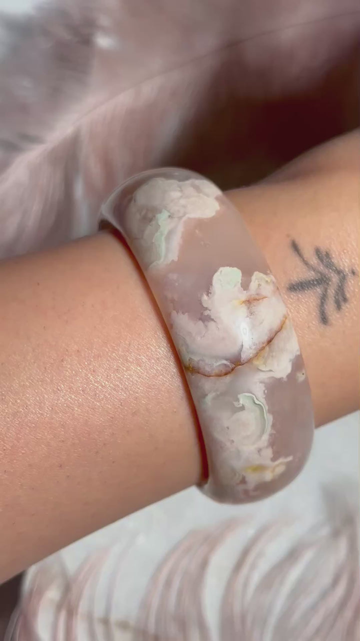 Flower Agate Bangle Bracelet
