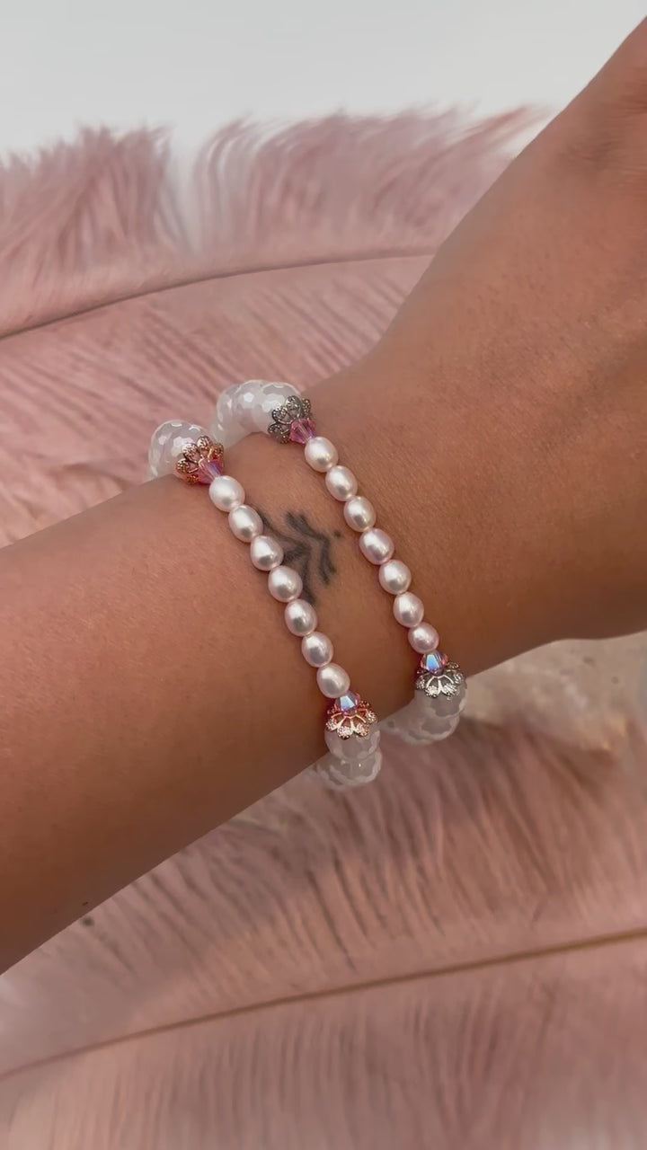 Swarovski & Pearls with Pink Plated Agate Bracelet