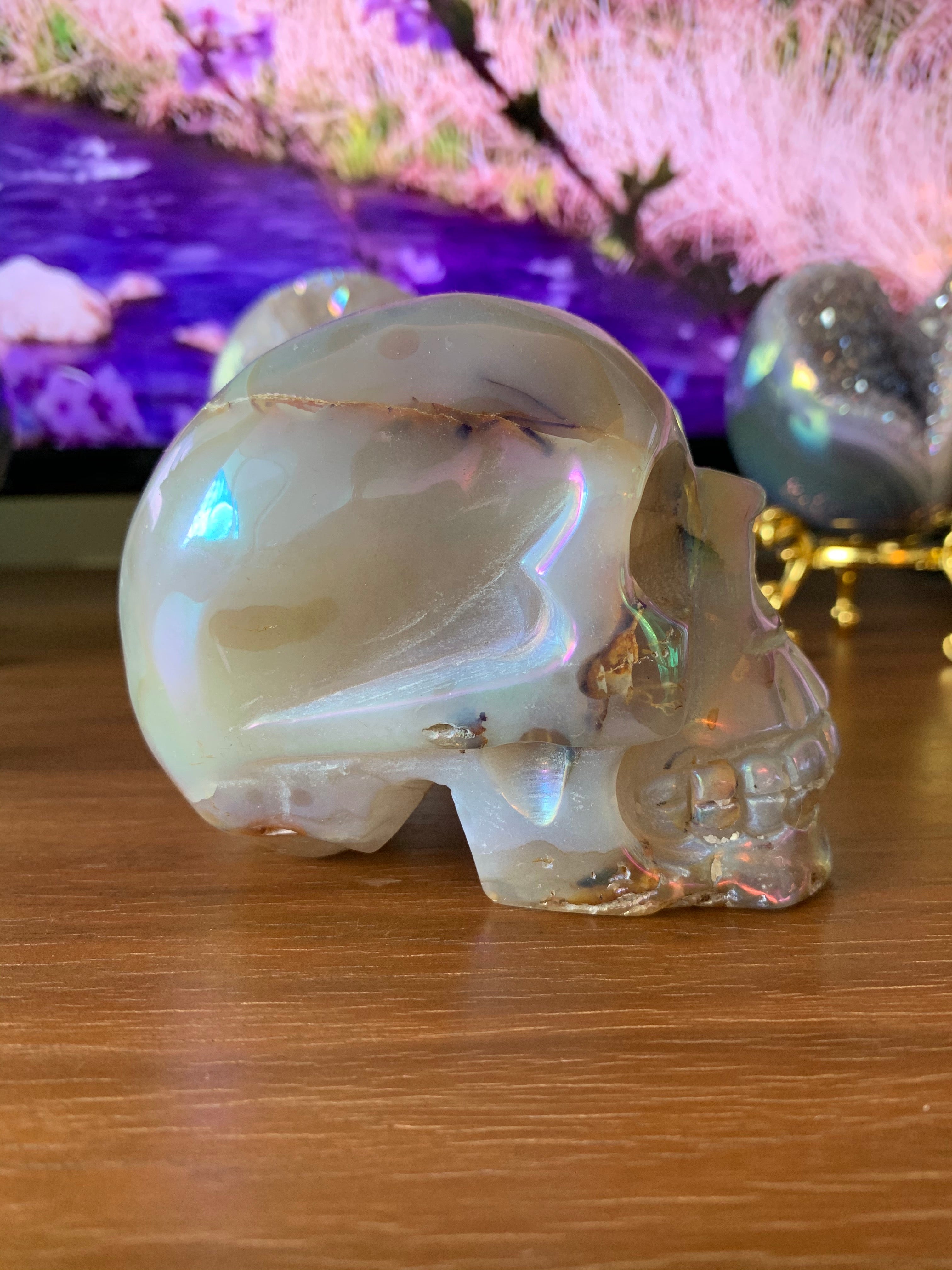 Angel Aura Agate Skull Geode